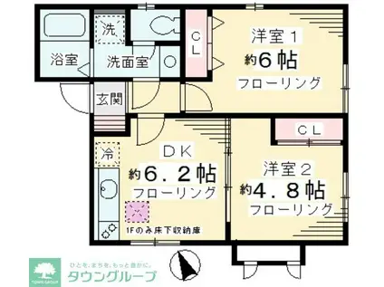 地下鉄谷町線 谷町四丁目駅 徒歩6分 2階建 築24年(2DK/1階)の間取り写真