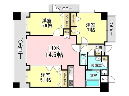 ニューサンリバー12番館(3LDK/10階)の間取り写真