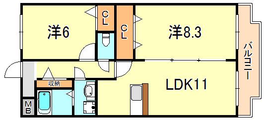 エートルウールー(2LDK/2階)の間取り写真