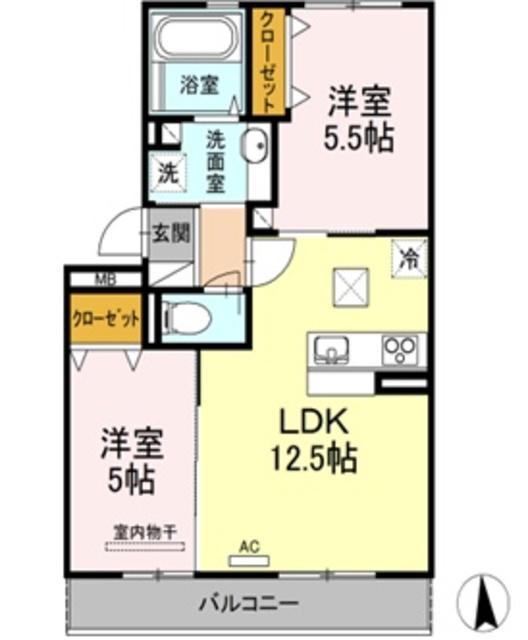プランドール大高I(2LDK/1階)の間取り写真