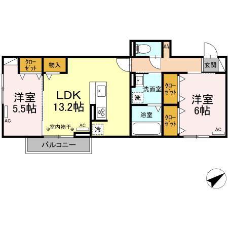 ディーシャンブル大黒田III(2LDK/2階)の間取り写真