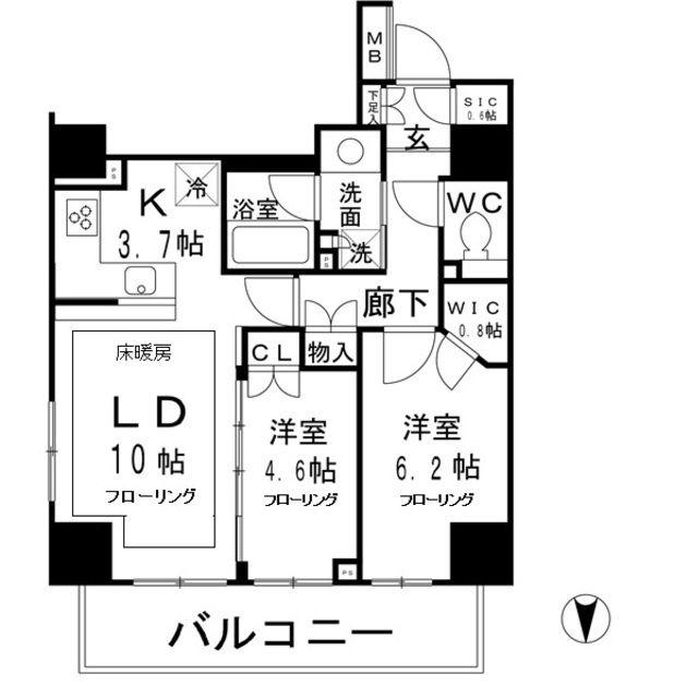 グレーシアタワー三鷹(2LDK/19階)の間取り写真
