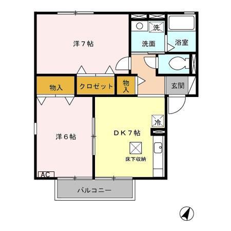 ウィルモア壱(2DK/1階)の間取り写真
