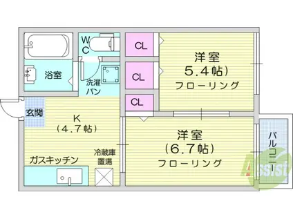 ドミール大樹(2K/2階)の間取り写真