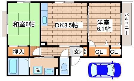 グランシード離宮前(2DK/2階)の間取り写真