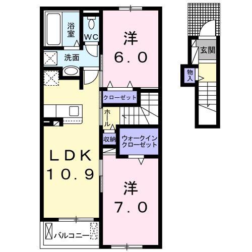 クラール北永井A(2LDK/2階)の間取り写真