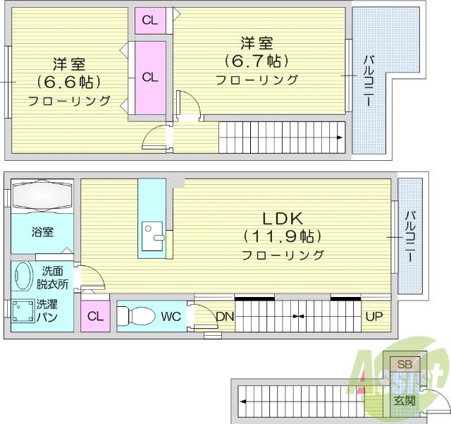 プロムナード高砂(2LDK/2階)の間取り写真