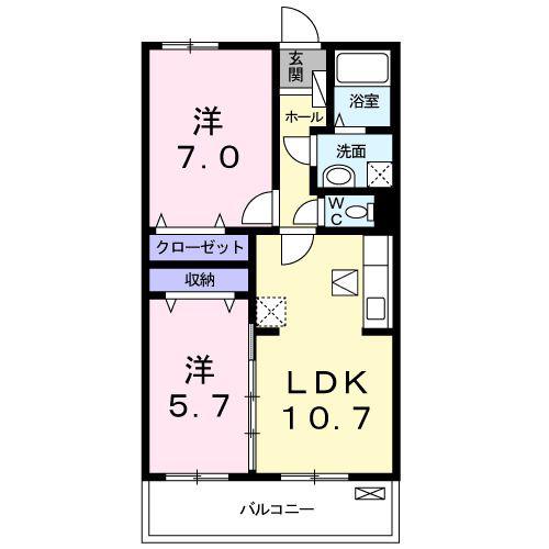 セレーノみのりC(2LDK/1階)の間取り写真
