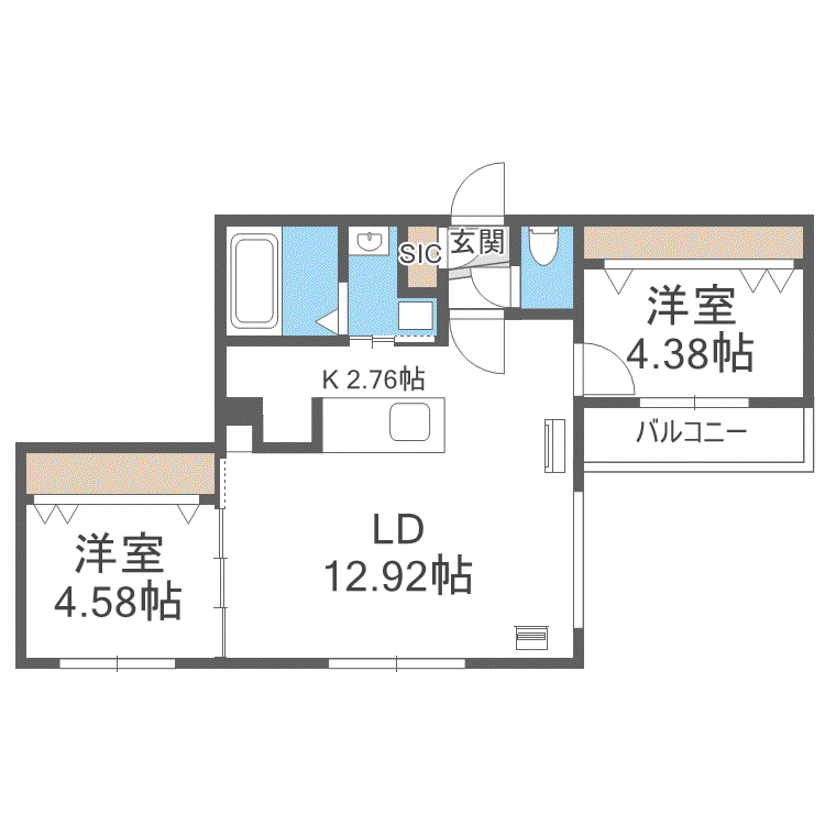 RD GRACE新札幌 (2LDK/3階)の間取り写真