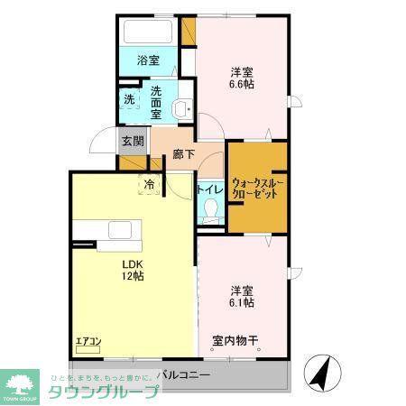 グランドゥール高柳A(2LDK/3階)の間取り写真