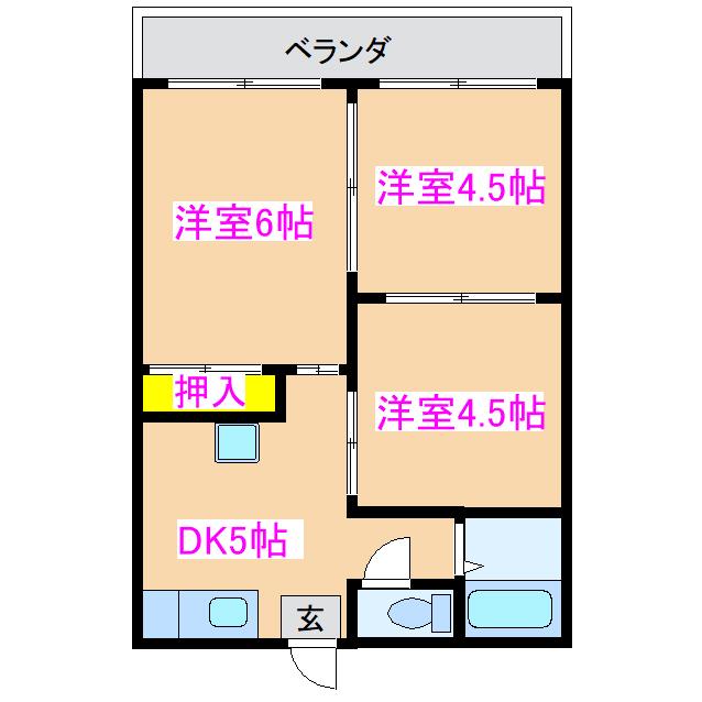 寿サンハイツ(3DK/2階)の間取り写真