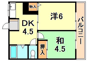 サニーヒルⅠ(2DK/2階)の間取り写真