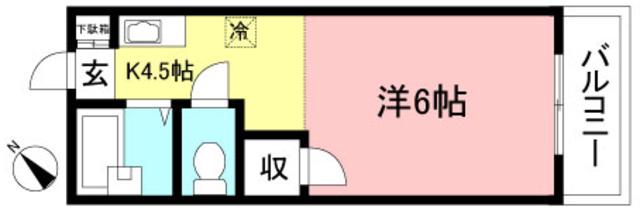 アルファーコート三輪(1K/1階)の間取り写真
