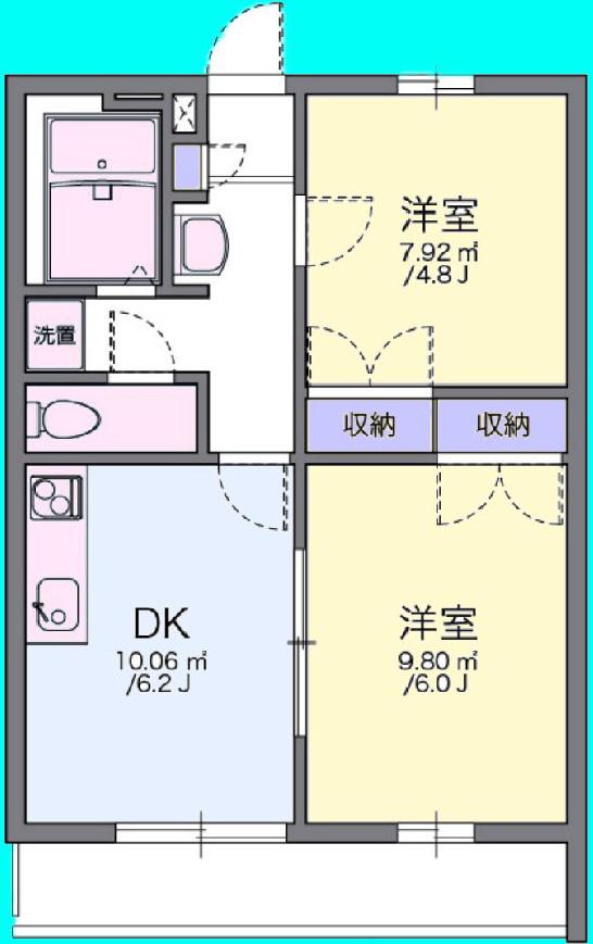 ＪＲ東海道本線 国府津駅 徒歩18分 3階建 築29年(2DK/1階)の間取り写真