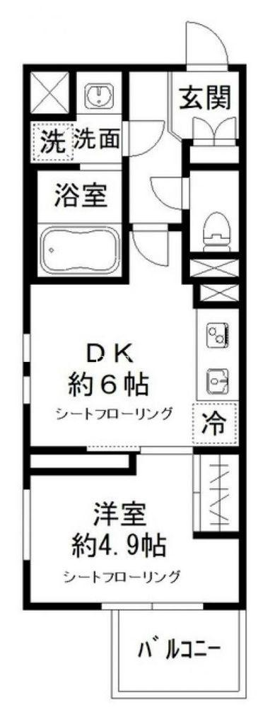 MOCXION四谷三丁目(1DK/2階)の間取り写真