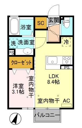 スフィーダ エル モンド A(1LDK/2階)の間取り写真