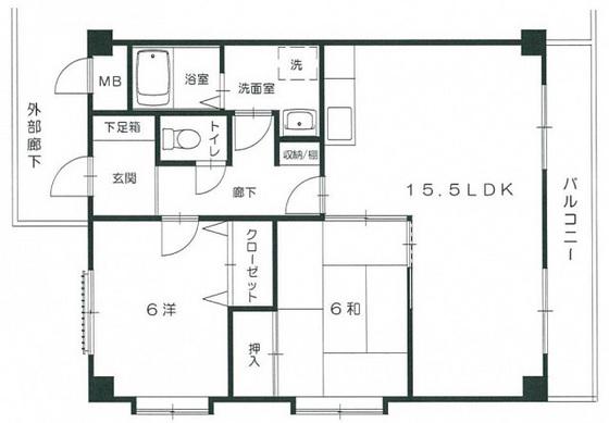 西本ビル(2LDK/3階)の間取り写真