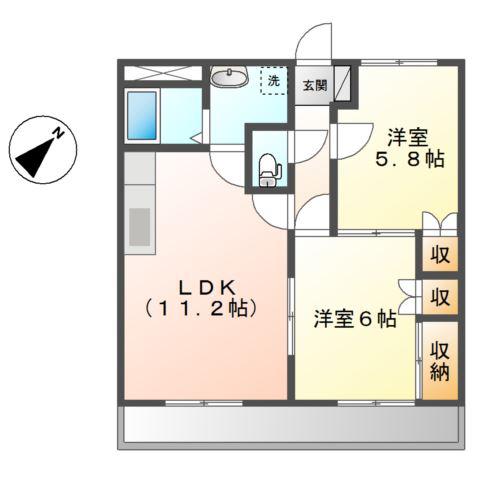 フェニックスKAWAI C棟(2LDK/2階)の間取り写真