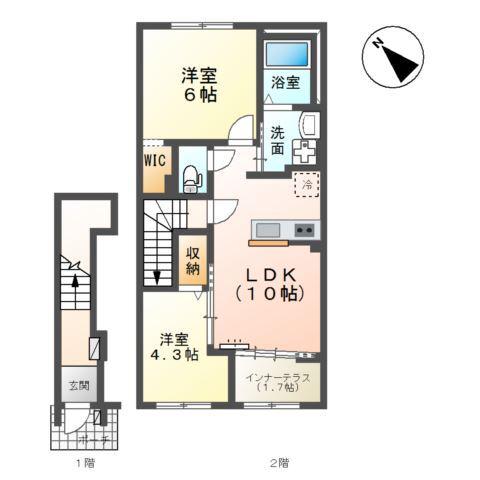 千葉市中央区大森町アパート(2LDK/2階)の間取り写真