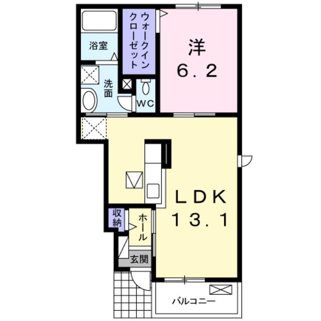 ピオニール岡田(1LDK/1階)の間取り写真