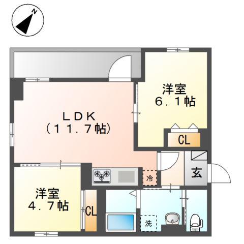 GRAND COURT日本橋浜町(2LDK/2階)の間取り写真