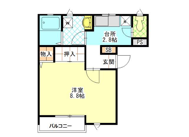 グランソール南仙台(1K/2階)の間取り写真