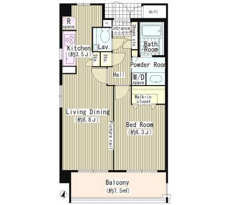 RUMAH 上用賀(1LDK/3階)の間取り写真