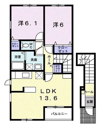 パークサイド湘南B(2LDK/2階)の間取り写真