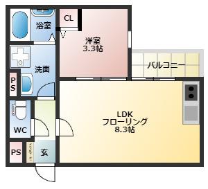 西鉄天神大牟田線 西鉄久留米駅 徒歩5分 3階建 築4年(1LDK/1階)の間取り写真