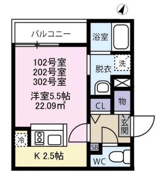 アップルドア(1K/3階)の間取り写真