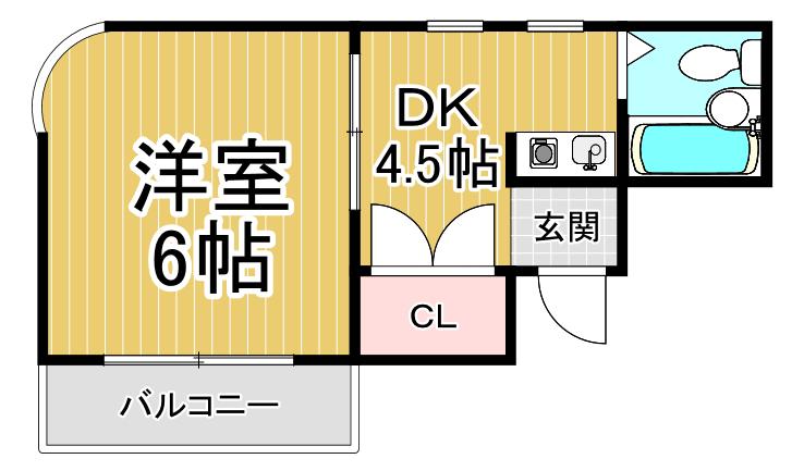 立花スプリングス(1DK/4階)の間取り写真