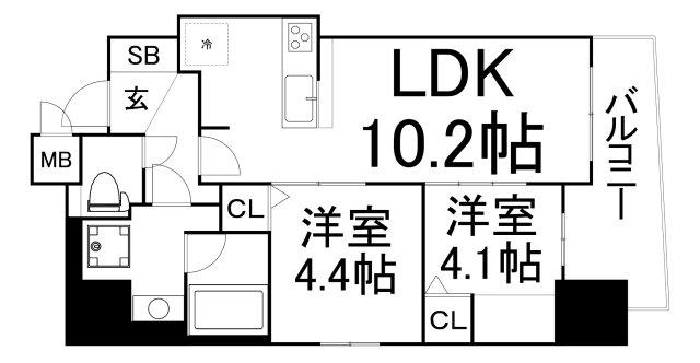 セレニテフラン野田阪神駅前(2LDK/12階)の間取り写真