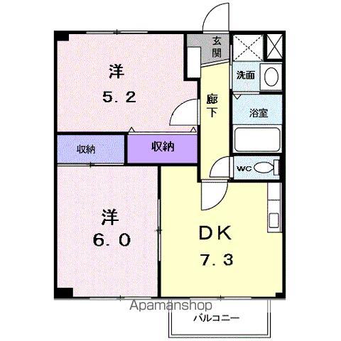 シャンブル・F(2DK/2階)の間取り写真