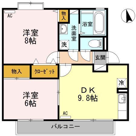 ユイマールガーデンB棟(2DK/2階)の間取り写真