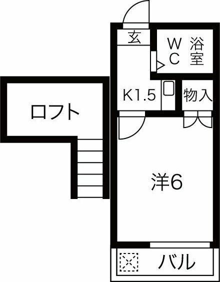 ジュネス芦谷(1K/2階)の間取り写真