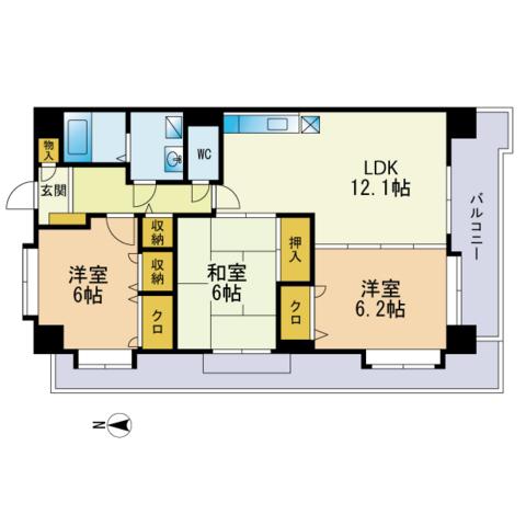 サイトヴィラ姪浜(3LDK/7階)の間取り写真