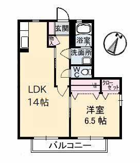 プログレスB棟(1LDK/2階)の間取り写真