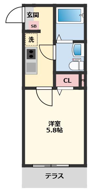ソルロス船橋(1K/1階)の間取り写真