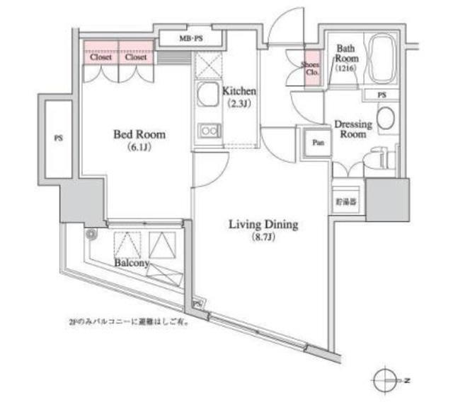 パークキューブ八丁堀(1LDK/9階)の間取り写真