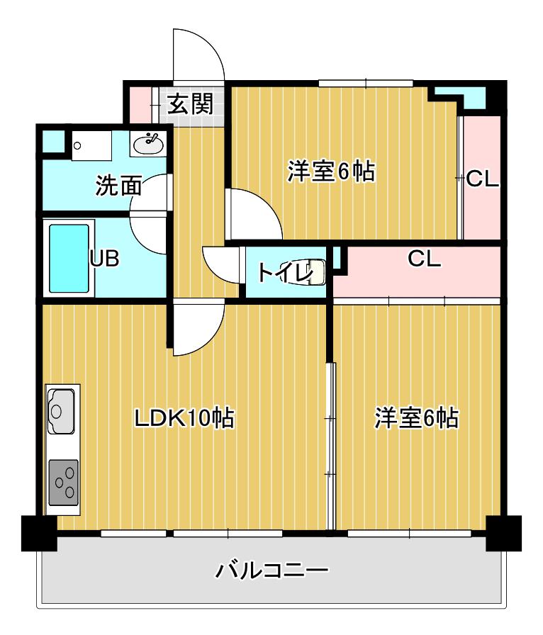 K.K 60(2LDK/5階)の間取り写真