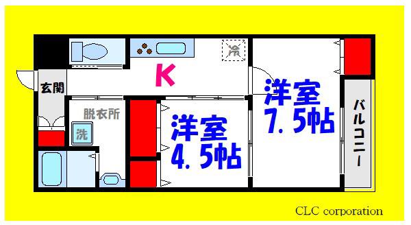 Kグランツ(2K/2階)の間取り写真