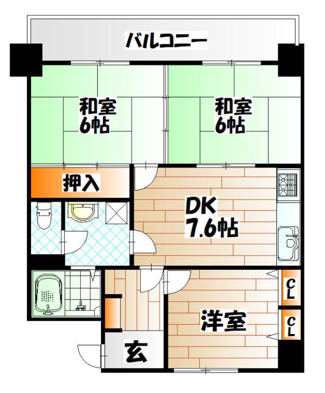 足立興産ビル(3LDK/6階)の間取り写真