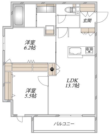 デルニエール(2LDK/3階)の間取り写真