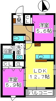 ステラS・T(2LDK/2階)の間取り写真