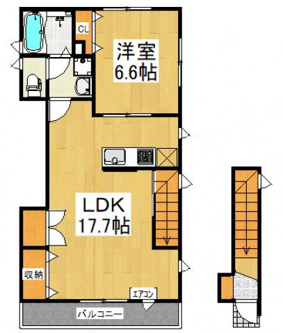 クルトーア新座(1LDK/2階)の間取り写真