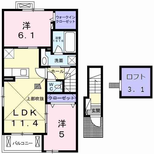 デュオ ルミエール II(2LDK/2階)の間取り写真
