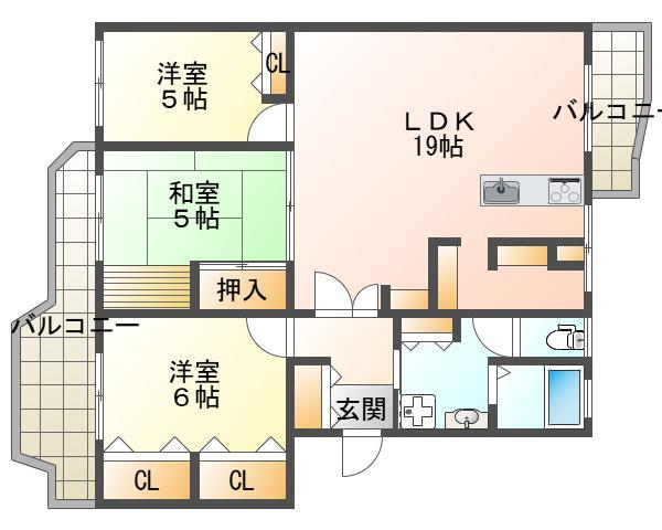 中山五月台6号棟(3LDK/5階)の間取り写真