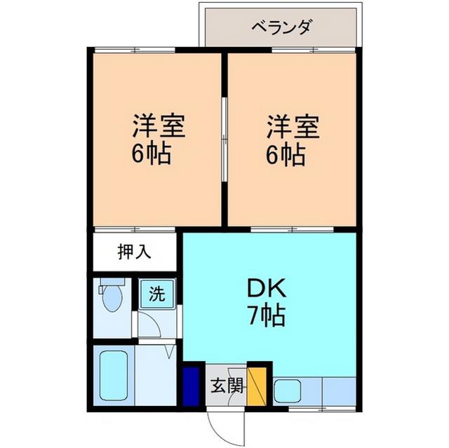 リヴイースト(2DK/2階)の間取り写真