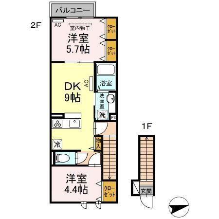 アンジュール等々力(2DK/2階)の間取り写真