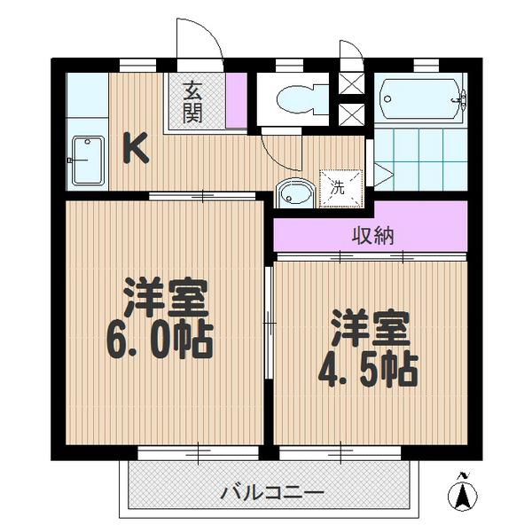 サンピア根岸(2K/1階)の間取り写真
